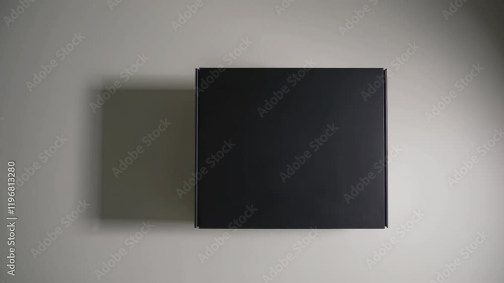 Poster black box on a neutral background with a rotating camera angle around the object, mockup with copy s