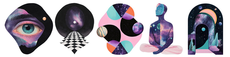 PNG Surreal cosmic dreamscape art, element set on transparent background