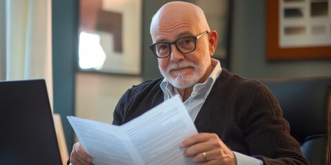 Focused older businessman reviewing important documents in a modern office professional environment close-up perspective