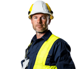 Dedicated Construction Professional in Safety Uniform, Focused on the Job , isolated on white background PNG