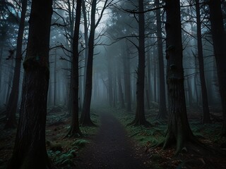 Fototapeta premium misty morning in the forest,forest in the night