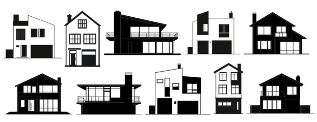 PNG Stylish modern house silhouettes, element set on transparent background