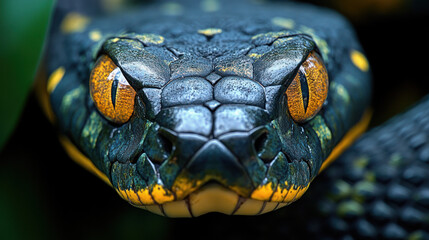 Fototapeta premium snake face close up with soft lighting on nature background