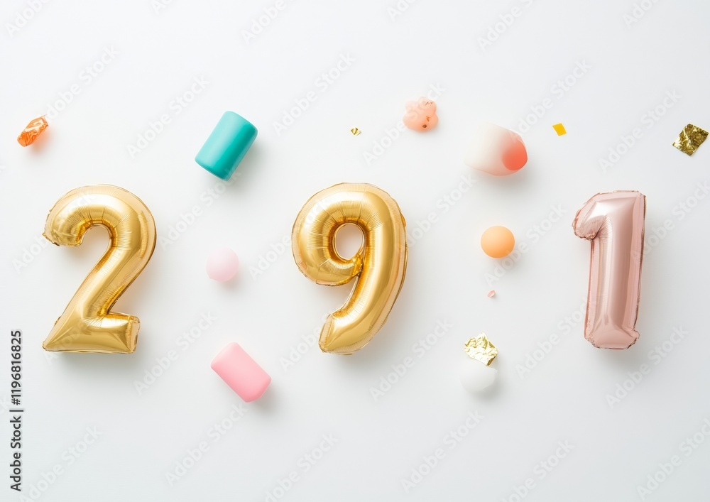 Poster abstract lottery visualization oversized golden numbers with geometric colors on minimalist white - 