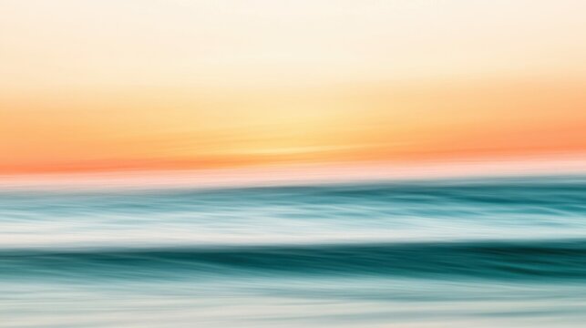 Tranquil beach with blurred ocean waves at sunset for relaxation and calm vibes
