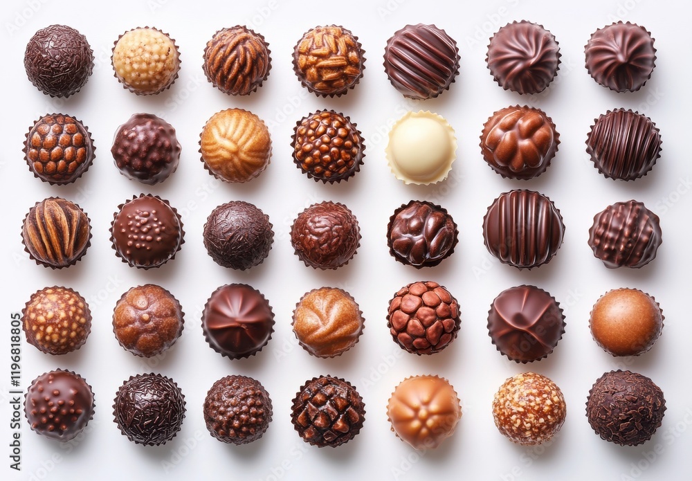 Poster assorted chocolate truffles displayed in an elegant arrangement featuring varied textures and shapes