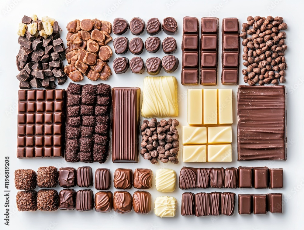 Aufkleber assorted chocolate varieties displayed in neatly organized patterns for tempting visual appeal, perf