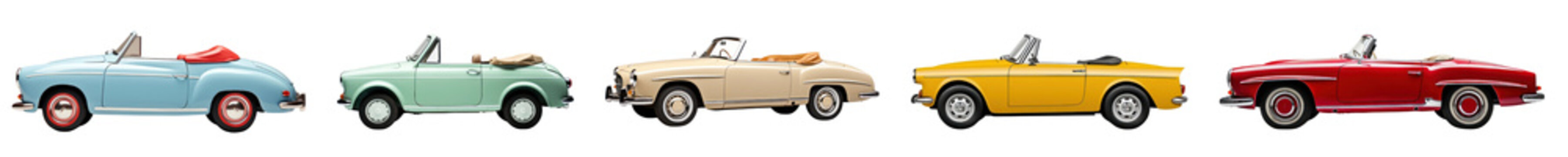 PNG Colorful vintage convertible cars, isolated element set, transparent background