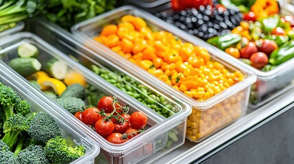 Obraz premium Fresh Colorful Vegetables Organized in Clear Containers