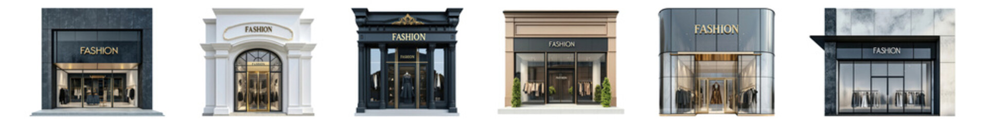 Fototapeta premium PNG Elegant storefronts showcase luxury fashion, isolated element set, transparent background