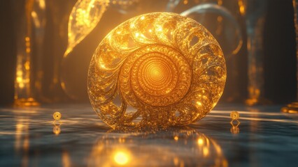 Mathematical equation transforms into golden spirals, fractals, and geometric shapes. A vibrant depiction of the seamless connection between math and art