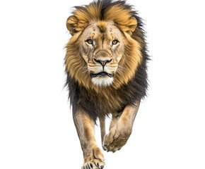 Obraz premium Majestic Lion in Action: A Powerful Predator of the Wild , isolated on white background PNG