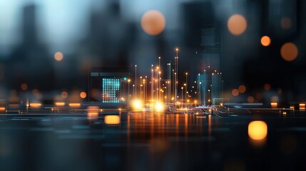 Fototapeta premium Innovative futuristic wearable iot ecosystem glowing with interactive technology in a high-tech cityscape at night capturing the future of connectivity and design