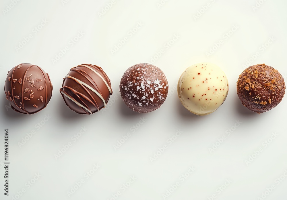 Aufkleber assorted gourmet chocolate truffles displayed in a row on a light background perfect for dessert lov
