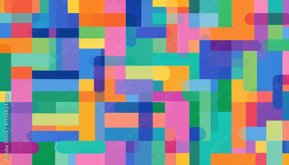 Poster colorful abstract pattern with geometric shapes and vibrant hues creating a lively visual effect