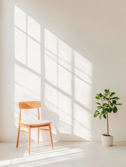 Minimalism in a Sunlit Home Office Minimalism with a White Desk, Single Chair, and Potted Plant