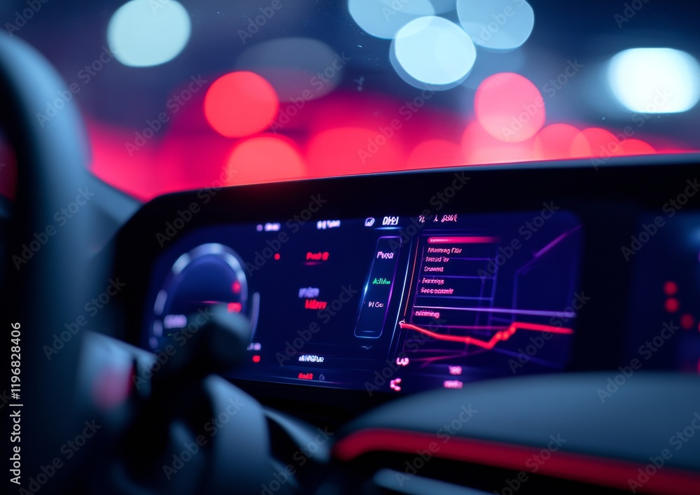 Poster Futuristic Dashboard in Smart Vehicle A Glimpse into Innovative Technology and Enhanced Driving Experience, Featuring a Futuristic Dashboard Display
