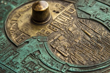 Obraz premium Bronze Monument of Historical Memory and Heritage, Aged Bronze Monument with Intricate Engravings and Historical Memory Themes