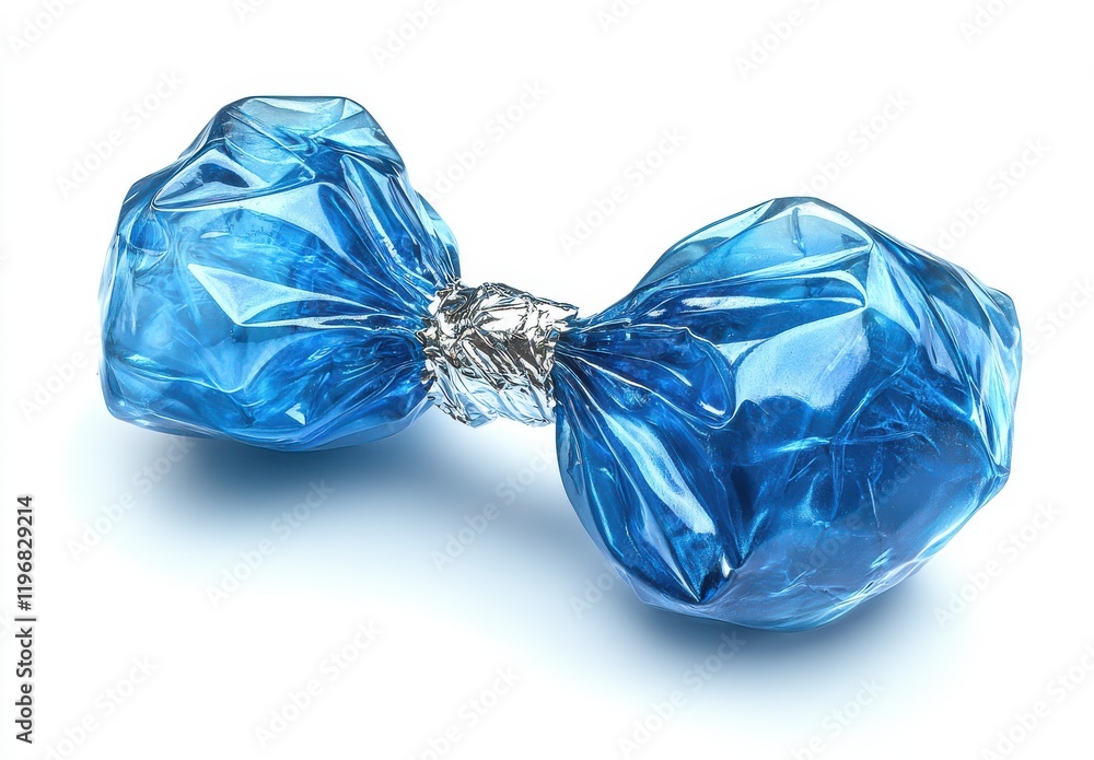 Aufkleber bright blue candy wrapper sculpture displaying artistic forms and textures on a clean white backgrou