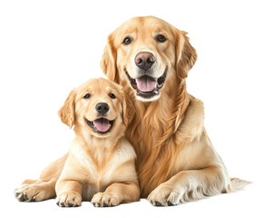 Golden Retriever Mother and Puppy: A Touching Image of Family Love , isolated on white background PNG