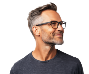 Mature Man with Glasses - A Thoughtful Portrait , isolated on white background PNG