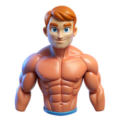 Cartoon Style Male Character with Muscular Build and Bright Expression