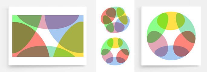 Obraz premium Abstract background with translucent overlapping coloured shapes. Modern design. Set of spheres. 3d vector illustration for brochure, banner, cover, card, flyer or presentation.