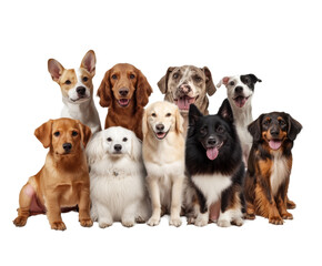 Fototapeta premium Adorable Canine Companions: A Multi-Breed Dog Portrait , isolated on white background PNG