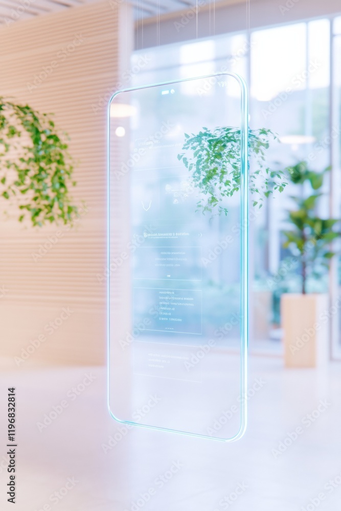Poster ai assistant interface displayed in modern office, ai assistant highlights futuristic design