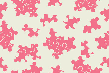 Seamless pattern of heart shaped puzzles on. Design for Valentine's Day, wedding, Mother's Day celebration, greeting cards, invitations, scrapbooking, home decor. Vector illustration