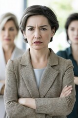 Fototapeta premium Confident businesswoman leading a meeting with focused colleagues in a corporate office setting
