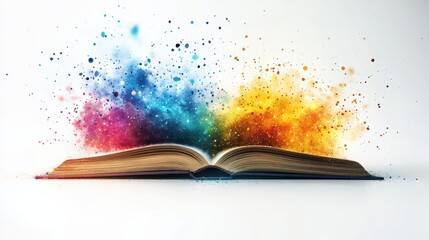 An open book bursting with vibrant colors symbolizes creativity and knowledge, all presented in an elegant minimalist design that captivates the eye
