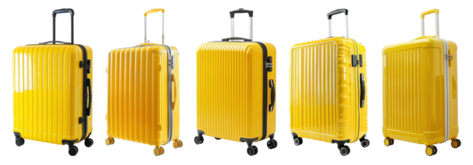 PNG Vibrant yellow travel luggage set, isolated element set, transparent background