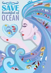 Save ocean poster. World water day. Eco concept. Concept vector illustration. Suitable for Greeting Card and Poster.