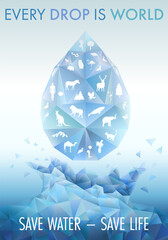 Save water, save life poster. World water day. Eco concept. Concept vector illustration. Suitable for Greeting Card and Poster.