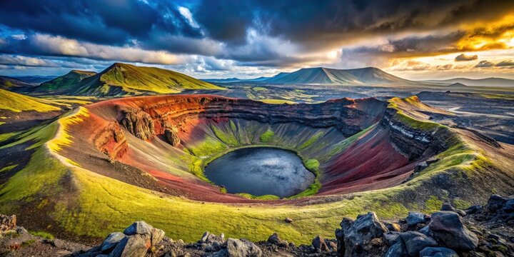 Aerial drone captures Eldborg volcano's dramatic Icelandic crater, showcasing raw volcanic beauty.