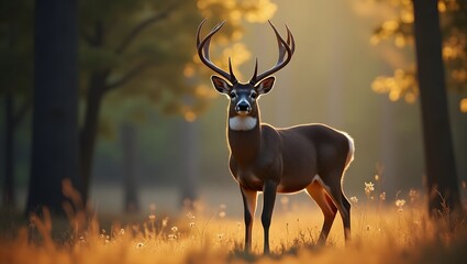 Majestic Whitetail Buck in Golden Light - Represents grace and wild beauty - Ideal for nature magazines, wildlife documentaries, and hunting publications
