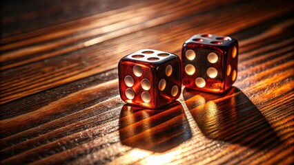 Casino dice game: shadowy double exposure on rich mahogany.  High stakes, high drama.