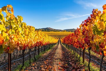 Autumn harvest celebration in a picturesque vineyard napa valley photography scenic landscape captivating viewpoint golden leaves and breathtaking scenery