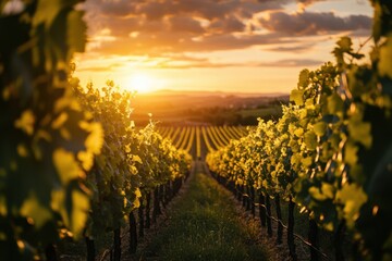 Fototapeta premium Vineyard sunset serenity napa valley landscape photography warm evening light tranquil environment scenic viewpoint for capturing nature's beauty