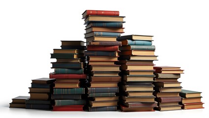 A towering stack of vintage books creates a visual metaphor for knowledge and learning, suitable for educational materials and literary events