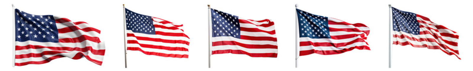 Fototapeta premium PNG Waving American flags in sequence, isolated element set, transparent background