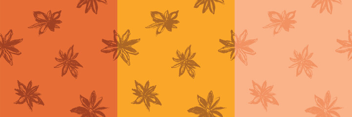 Anise seamless pattern. Hand drawn floral ornament. Vector illustrations for label of cosmetic, tea, coffee. Culinary spice, herbs, cooking wallpaper. Anise stars background. Flower drawing texture.