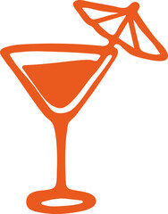 A hand drawn illustration of a cocktail glass with umbrella