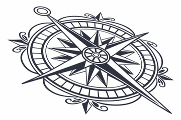Obraz premium Compass rose, black and white, detailed illustration, directional, navigational instrument, vintage nautical design, symmetrical, ornate, wind rose, cardinal points, intricate linework, vector graphic