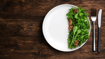 Healthy salad lunch, wood table background. Diet concept