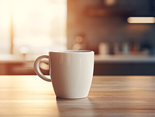 Fototapeta premium Elegant White Ceramic Coffee Mug in Natural Daylight Setting
