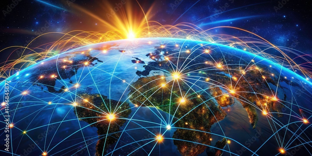 Poster worldwide digital communication: a conceptual map of the internet's infrastructure, showcasing globa