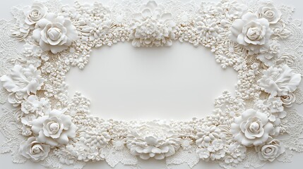Elegant White Floral Frame: A Serene Tapestry of Porcelain Blooms