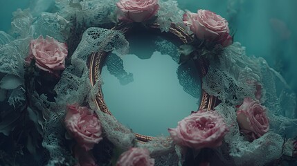 Enchanted Mirror: A Surreal Dreamscape of Roses and Lace